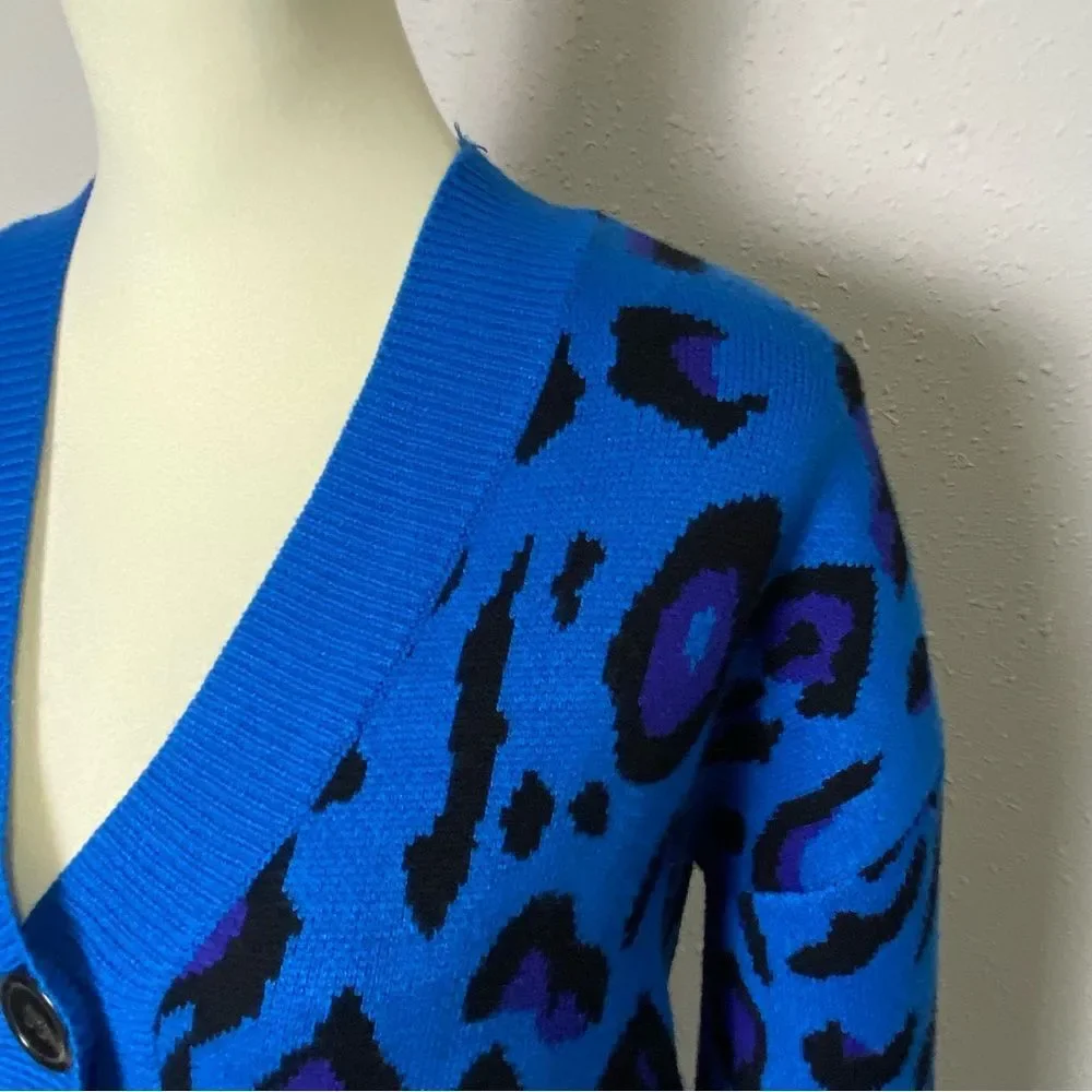 Sugar Lips Blue Animal Print Oversized Long Knit Cardigan Women's Size Medium